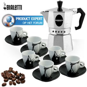 iBood - Bialetti Morenita Espresso Koffiemaker met 6 Bialetti Puzzle Espressokopjes