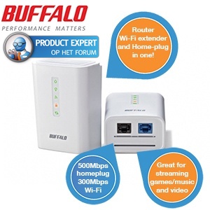 iBood - Buffalo HomePlug 500Mbps + 300Mbps Wireless Extender Starter Kit