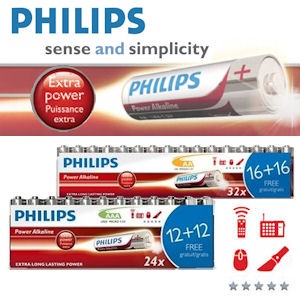 iBood - Combopack Philips PowerLife Alkaline batterijen: 32 x AA en 24 x AAA