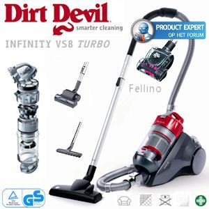 iBood - Dirt Devil Infinity VS8 Turbo Stofzakloze Multicyclone Stofzuiger met Turbo-, Parket- en Fellino borstel