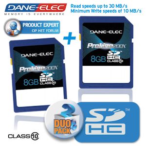 iBood - Duopack Dane-Elec 8GB SDHC-geheugenkaarten klasse 10 ProLine200x tot 30MB / s leessnelheid