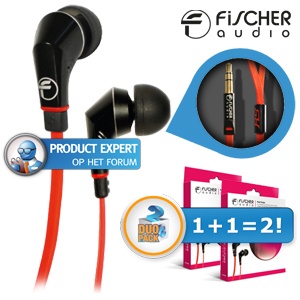 iBood - Duopack Fischer Audio Red Stripe in-ears met in-line afstandsbediening en microfoon