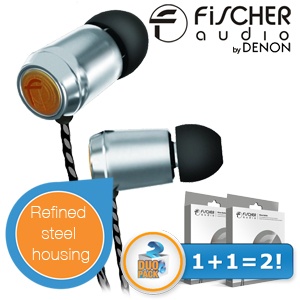 iBood - Duopack Fischer Audio Silver Bullet in-ears met In-Line multifunctionele afstandsbediening en microfoon