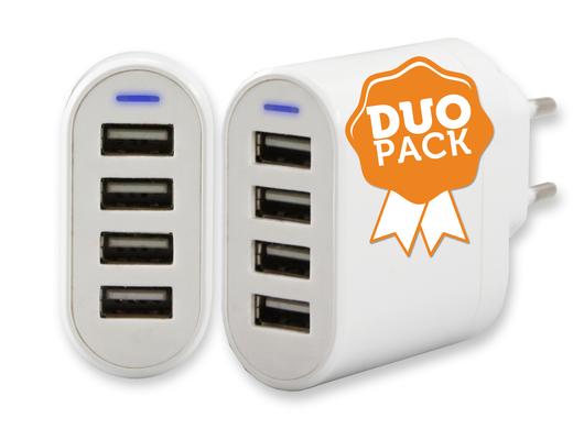 iBood - Duopack Mr. Handsfree 4xUSB-lader met in totaal 4,5A uitgangsvermogen