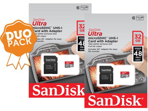 iBood - Duo-pack SanDisk Ultra - 32GB microSDHC - 48MB/s UHS-I/Class 10