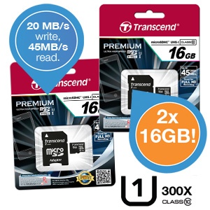 iBood - Duopack Transcend Premium 16GB MicroSD cards Class 10/UHS-1 met SD adapter