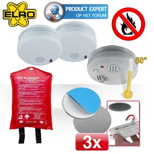 iBood - Elro Brandveiligheidspakket: hitte detector, 2 rookdetectors, 1 brandblusdeken, 3 magneetsets