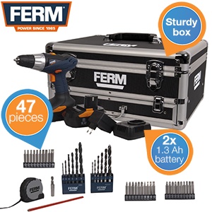 iBood - FERM zeer complete toolbox met accuboormachine en 2 accu’s