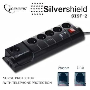 iBood - Gembird SISF-2 Silvershield stekkerdoos met telefoon bescherming en metalen coating