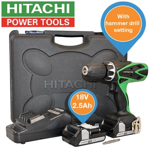 iBood - Hitachi 18V accuboormachine met boorhamerfunctie en 2x 2.5Ah Li-IOn accu's, riemhaak en koffer