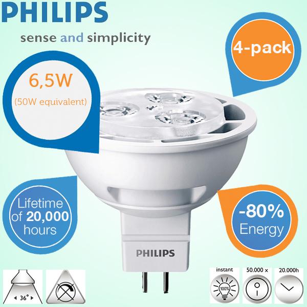 iBood Home & Living - 4-pack Philips LED spotjes GU5.3 met 380 lumen