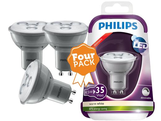 iBood Home & Living - Philips dimbare LED spots 4-pack - 35W GU10