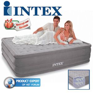 iBood - Intex Verhoogd Tweepersoons Ultra-Plush Airbed met Ingebouwde Pomp
