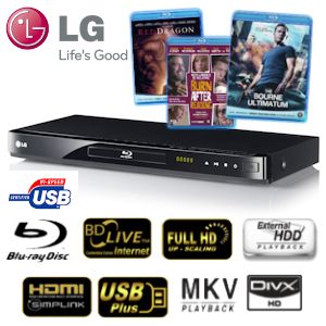 iBood - LG BD 550 – Blu-Ray speler met BD-Live, Full-HD upscaling en 3 Blu-Ray films