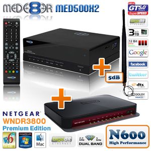 iBood - Mede8er MED500X2 FullHD Mediacentrum met extra 5dB dongle plus Netgear WNDR3800 N600 Dualband Gigabit Router