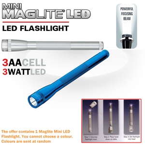 iBood - Mini Maglite 3AA LED zaklamp in zilver of blauw