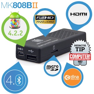 iBood - MK808B II Mini-PC met Android 4.2.2/8GB/WIFI/Bluetooth/DLNA Dual-Core 1,6 GHz, 1 GB RAM