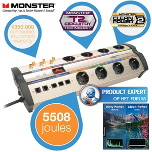 iBood - Monster Power HTS1000 overspanningsbeveiliger met Clean Power Stage 2 filters