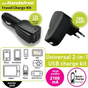 iBood - Mr Handsfree Travel Charge Kit - laadt al uw USB apparaten op!