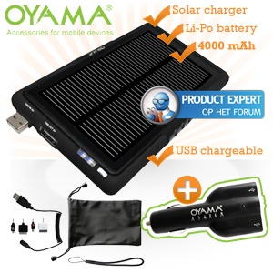 iBood - Oyama Maxi Solar Tablet Hybrid Battery Pack 4000 mAh met dual USB autolader