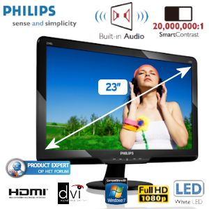 iBood - Philips elegante en 23” grote Full HD LED-monitor met HDMI, ingebouwde audio en SmartContrast