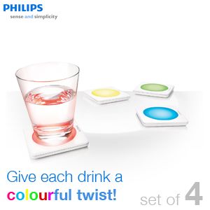 iBood - Philips Lumiware: Geef elk drankje een kleurrijke twist met deze set van 4 LED onderzetters!