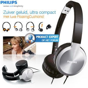 iBood - Philips ultra compacte, opvouwbare, lichtgewicht hoofdtelefoon met luidsprekers van studiokwaliteit en luxe FloatingCushions!