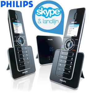 iBood - Philips VOIP8551 Combipakket: draadloze DECT-telefoons met Skype en antwoordapparaat