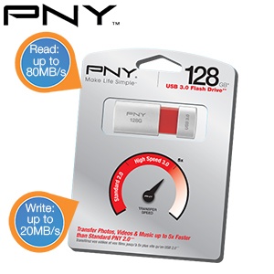iBood - PNY Wave Attaché 3.0 USB stick, 128 GB, USB 3.0 – ideaal voor het opslaan van high res video en foto’s