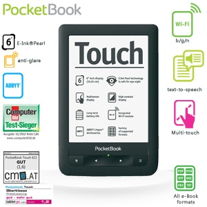 iBood - PocketBook E-reader met 6-inch multitouch e-Ink scherm met ingebouwde audio speler en Wifi