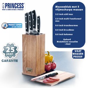 iBood - Princess hoogwaardig messenblok met 5 vlijmscherpe messen met 25 jaar garantie