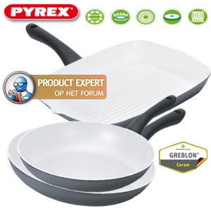 iBood - Pyrex Ceramic 3-delige pannenset – Design en functionaliteit in een pan