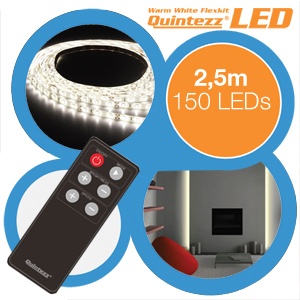 iBood - Quintezz 2,5 meter flexibele LED strip Set, warm wit. Dimbaar & met afstandsbediening en 230V adapter