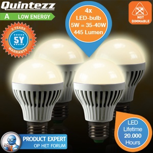 iBood - Quintezz 4-Pack E27 Warm Witte LED Lampen 2700K – sfeervol en kostenbesparend!