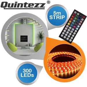 iBood - Quintezz 5m RGB Flexkit LED strip met afstandsbediening, RGB Controller en 6A 230V adapter