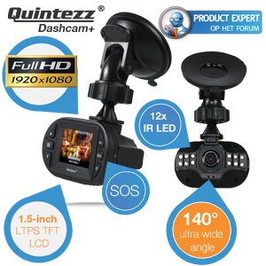 iBood - Quintezz Full HD Dashcam+ met 140° ultragroothoeklens en G-sensor