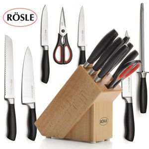 iBood - Rösle 8 delige keukenset; met vlijmscherpe gesmede messen, schaar, aanzetstaal en blok