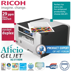 iBood - Ricoh Aficio SG 3110DN GELJET-printer: sneldrogende, scherpe, waterbestendige kleurenafdrukken