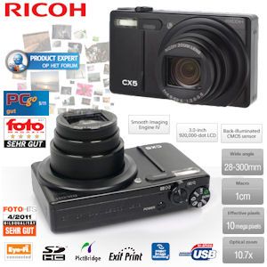 iBood - Ricoh CX5 digitale camera met high-power (10,7 x), 28-300mm zoom, HD filmen en 0.2sec. snelle autofocus!