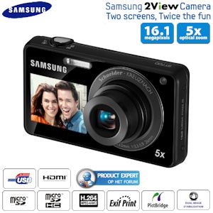 iBood - Samsung Dual-LCD Digitale Camera met 16 megapixels, 5x optische zoom en 3 inch Touchscreen