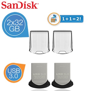 iBood - Sandisk Ultra Fit Flash Drive 32 GB, USB 3.0 (duopack) – 64 GB voor een schijntje!