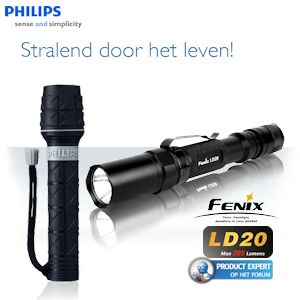 iBood - set van Philips Lightlife Zaklamp Rubber en Fenix LD20 aluminium LED-zaklamp met 6 lichtstanden