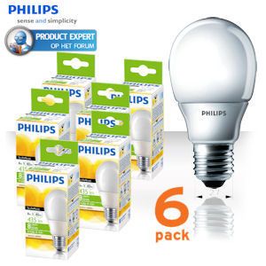 iBood - Sixpack Philips Eco Softone spaarlampen met energielabel A, 8w, E27 fitting