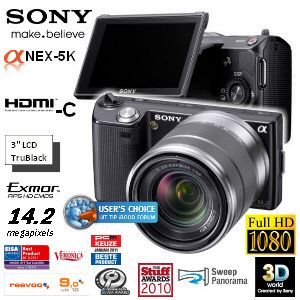 iBood - Sony NEX5 - Digitale camera met 14 MP Exmor APS HD CMOS-sensor, HD 1080i-film en verwisselbare 18-55mm-lens.