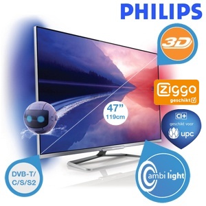iBood - Stijlvol en slim: Philips 47-inch 3D Smart LED TV tweezijdig Ambilight en 4 passieve 3D brillen
