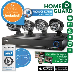 iBood - Storage Options HomeGuard CCTV-systeem met 4x 600TVL Camera's en 2TB opslag