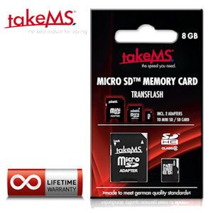 iBood - TakeMS Micro SDHC 8GB Klasse 6 Geheugenkaart met Mini SD en SD Adapter