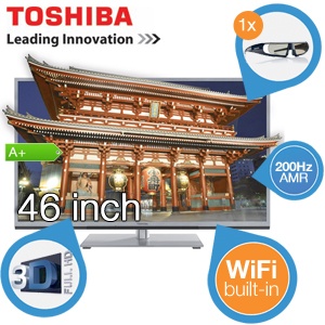 iBood - Toshiba 46 inch 3D LED SmartTV met WiFi, 200 Hz AMR en 1 3D bril