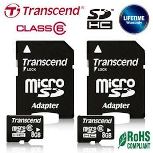 iBood - Transcend MicroSDHC 8GB met SD adapter Class 6 Memory Card Duo Pack