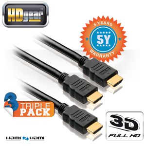 iBood - Triplepack HDMI 1.4 kabels van HDgear - 2x 1,5 m en 1x 2m - met 5 jaar garantie